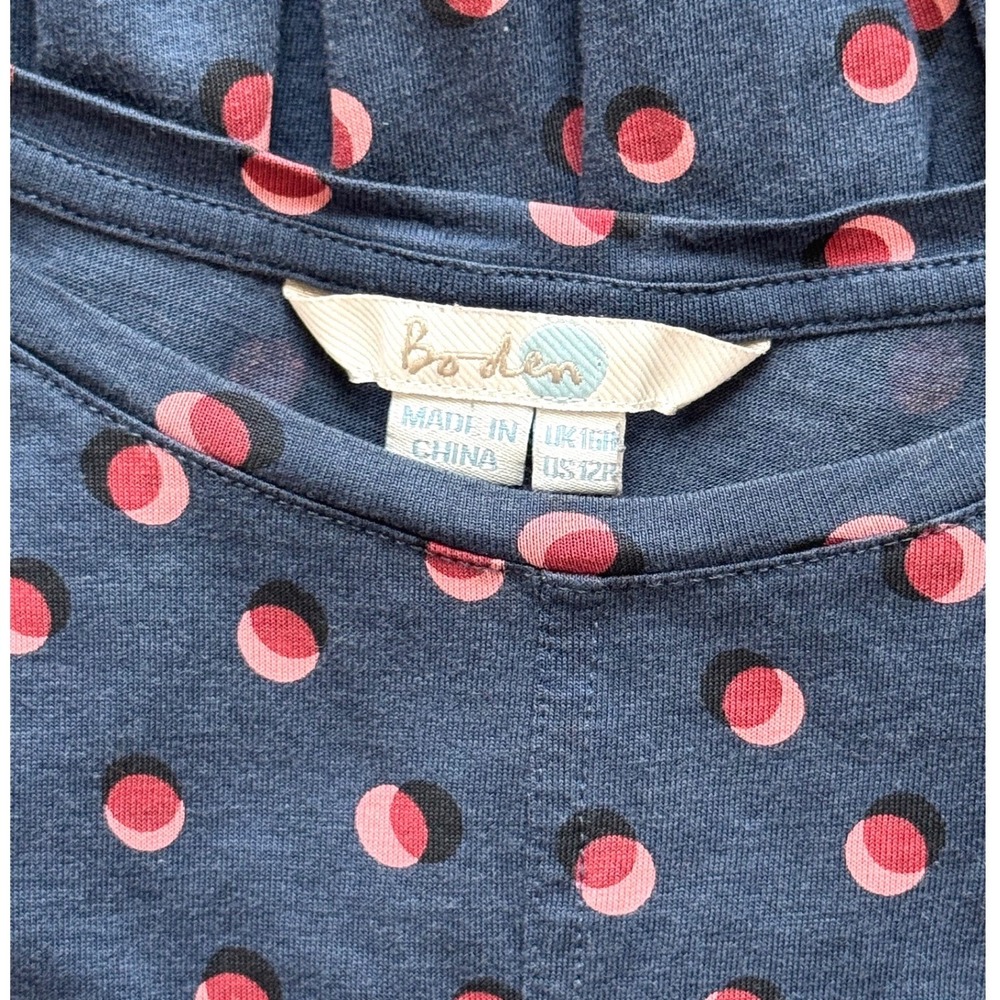 Boden Women Blue Pink Polka Dot Long Sleeve Jersey Swing Dress‎ Pockets US 12R - Picture 3 of 8